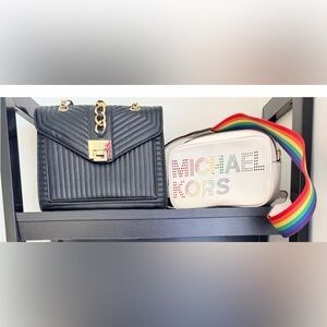 Michael Kors White Crossbody Camera Bag with Rainbow Strap